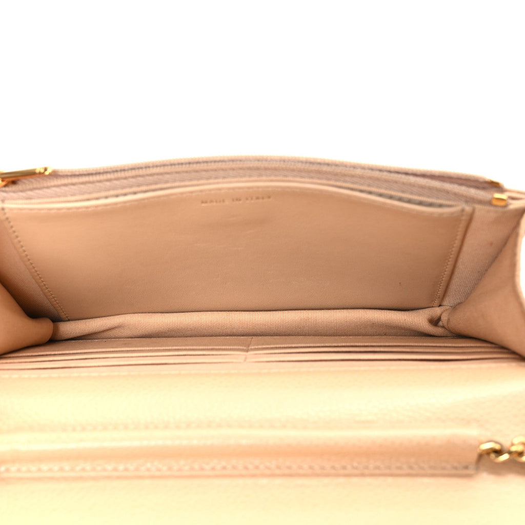 Caviar Quilted Wallet on Chain WOC Beige