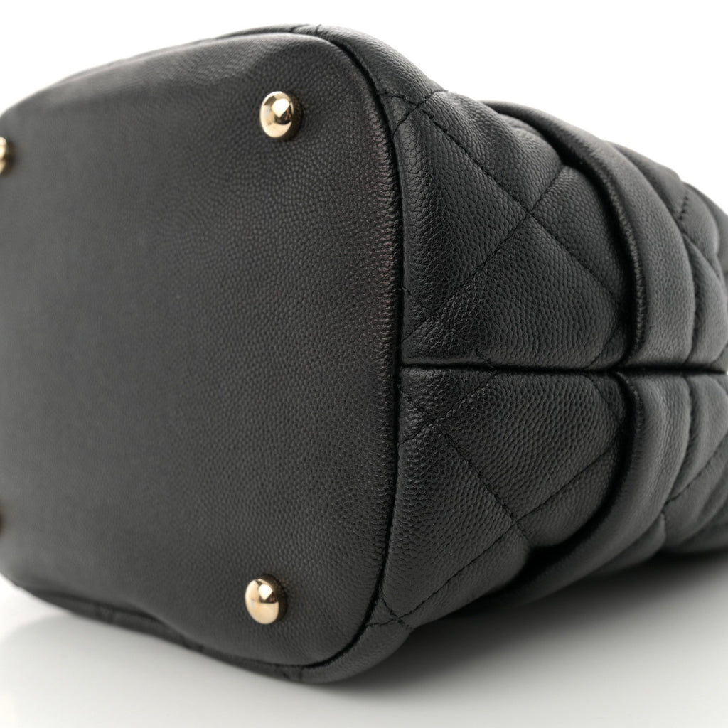 Caviar Quilted Rolled Up Bucket Drawstring Bag Black