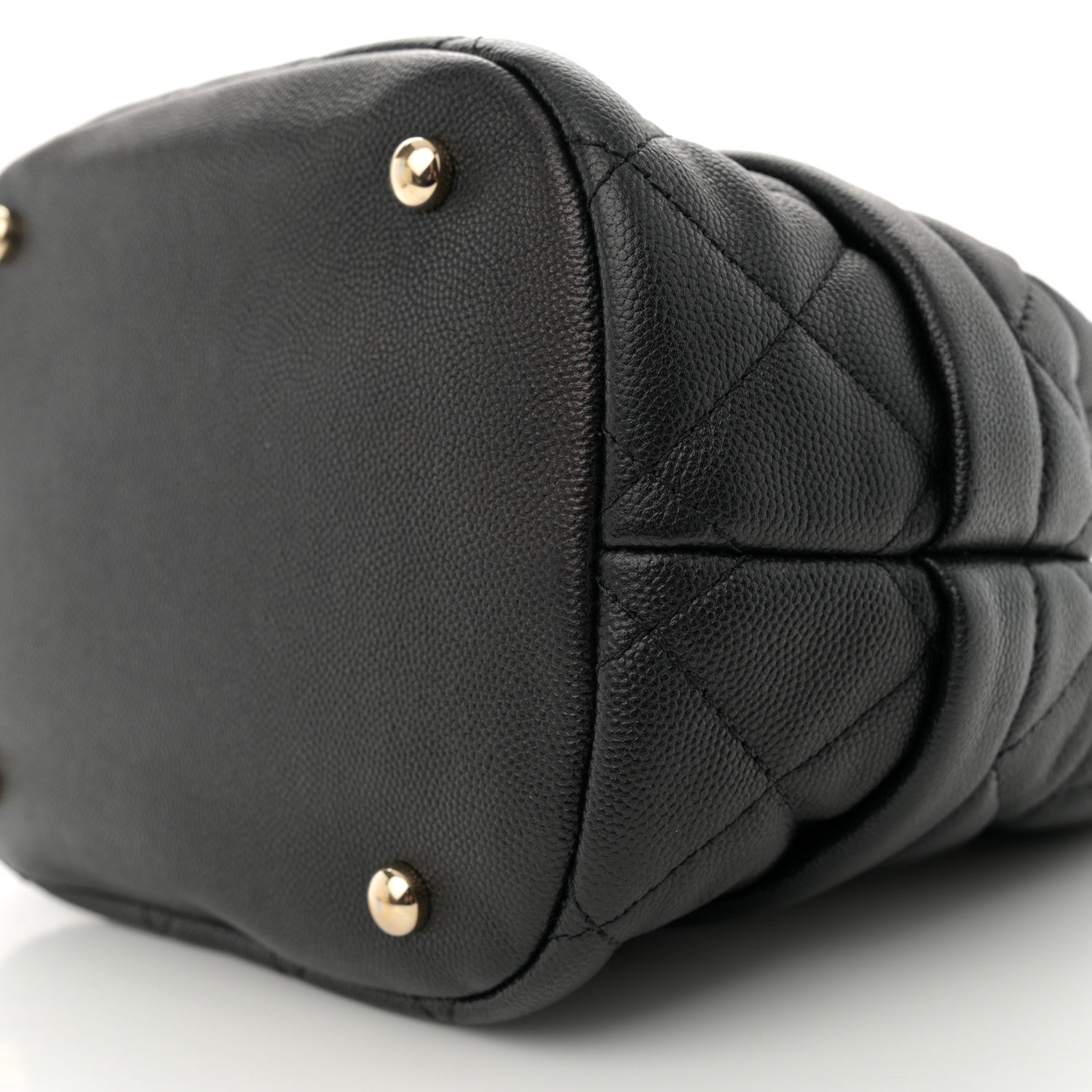 Caviar Quilted Rolled Up Bucket Drawstring Bag Black