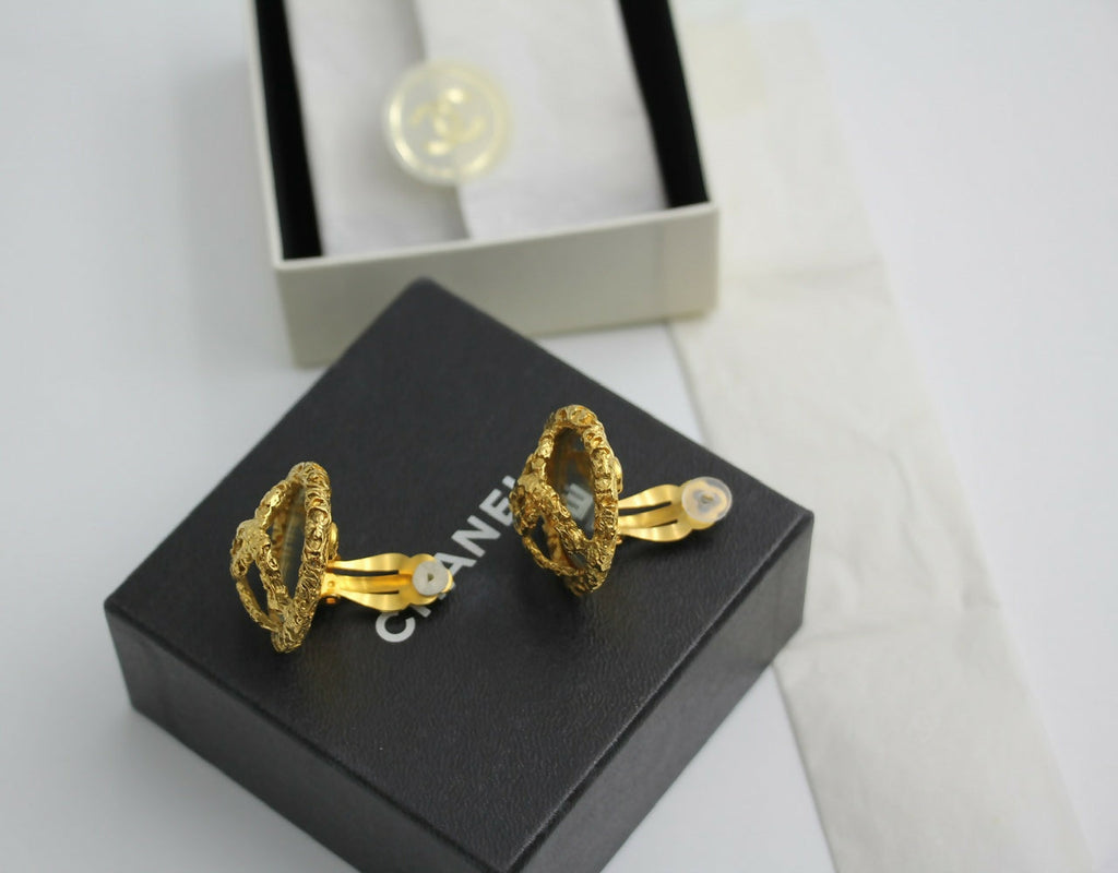 Chanel Vintage 93A Rare Lava Glass Mirror Clip-on Earrings