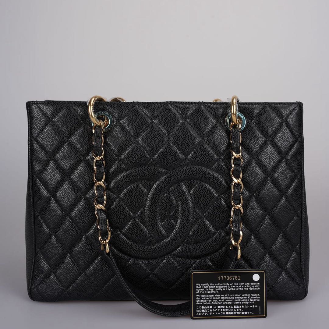 Chanel Grand Shopping Tote Black GST Bag in Caviar Leather with Gold Hardware