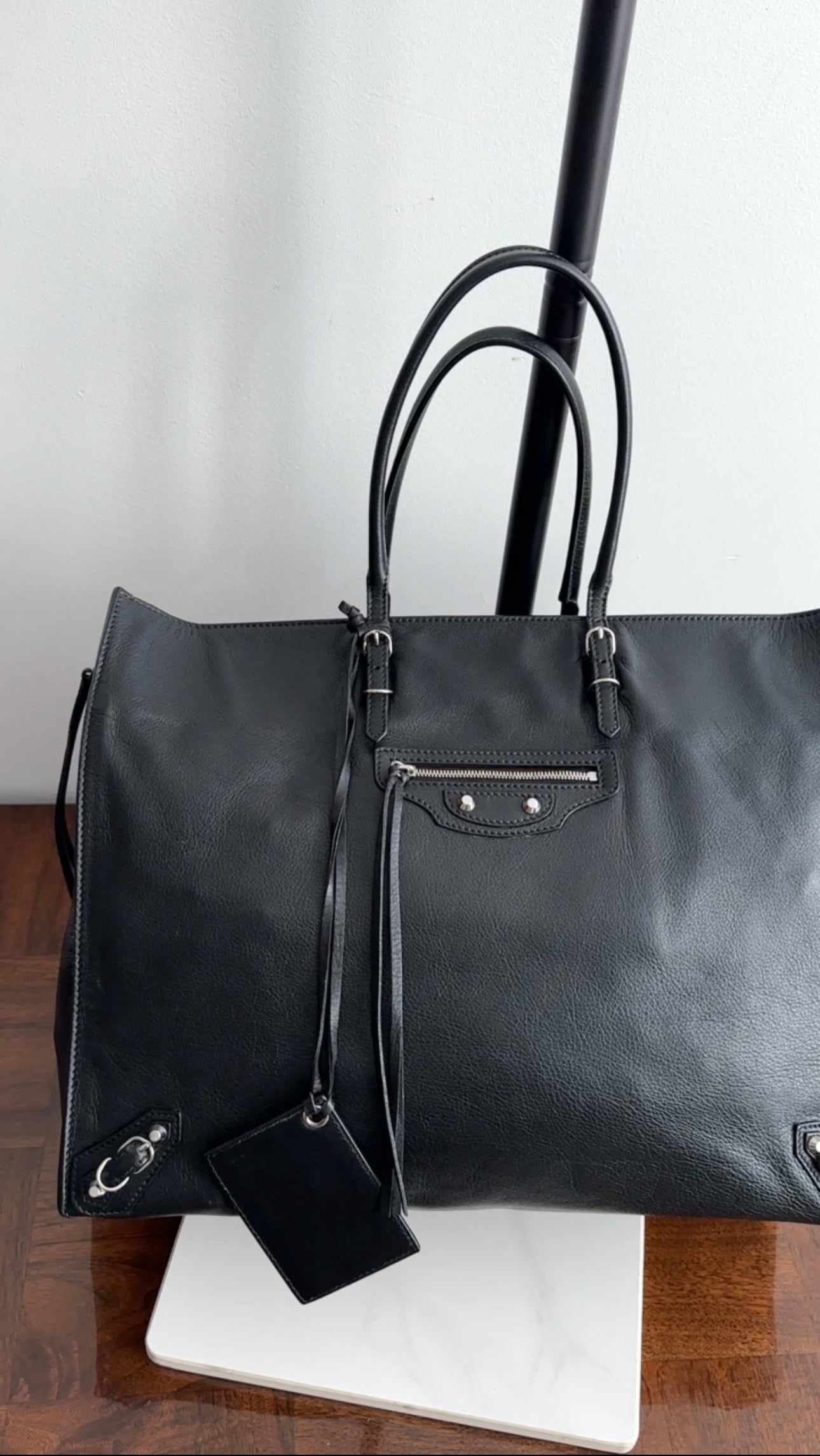 Balenciaga Large Black Leather Papier A4 Tote Bag