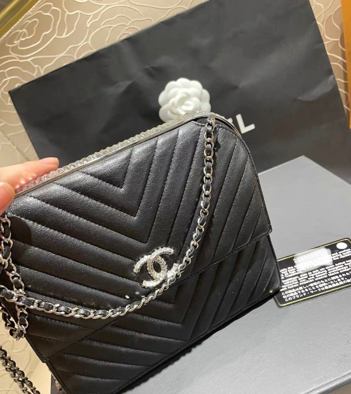 CHANEL 15C PARIS DUBAI CLUTCH ON CHAIN BAGUETTE CRYSTAL BLACK