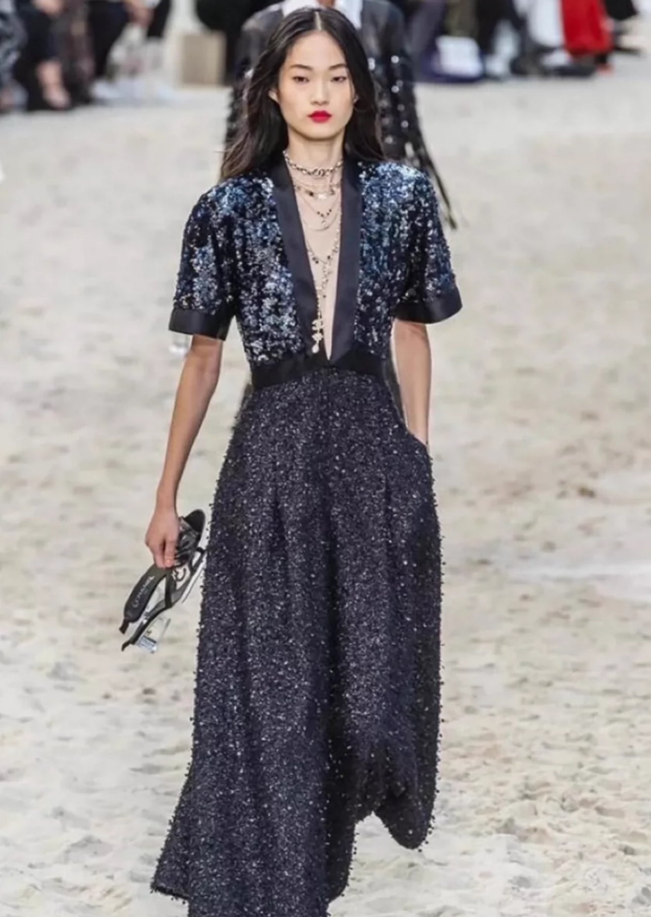 Chanel 19S Black & Silver Glittered Tweed Jumpsuit