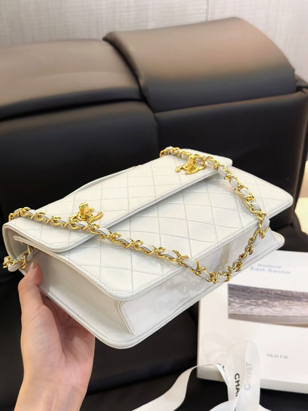 Chanel Vintage Timeless Classic CC Double Turn Lock Bag White