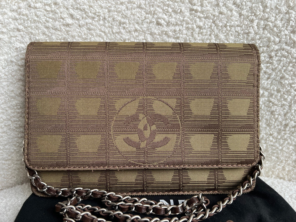 Chanel Vintage Travel Line Wallet on Chain in Khaki Nylon