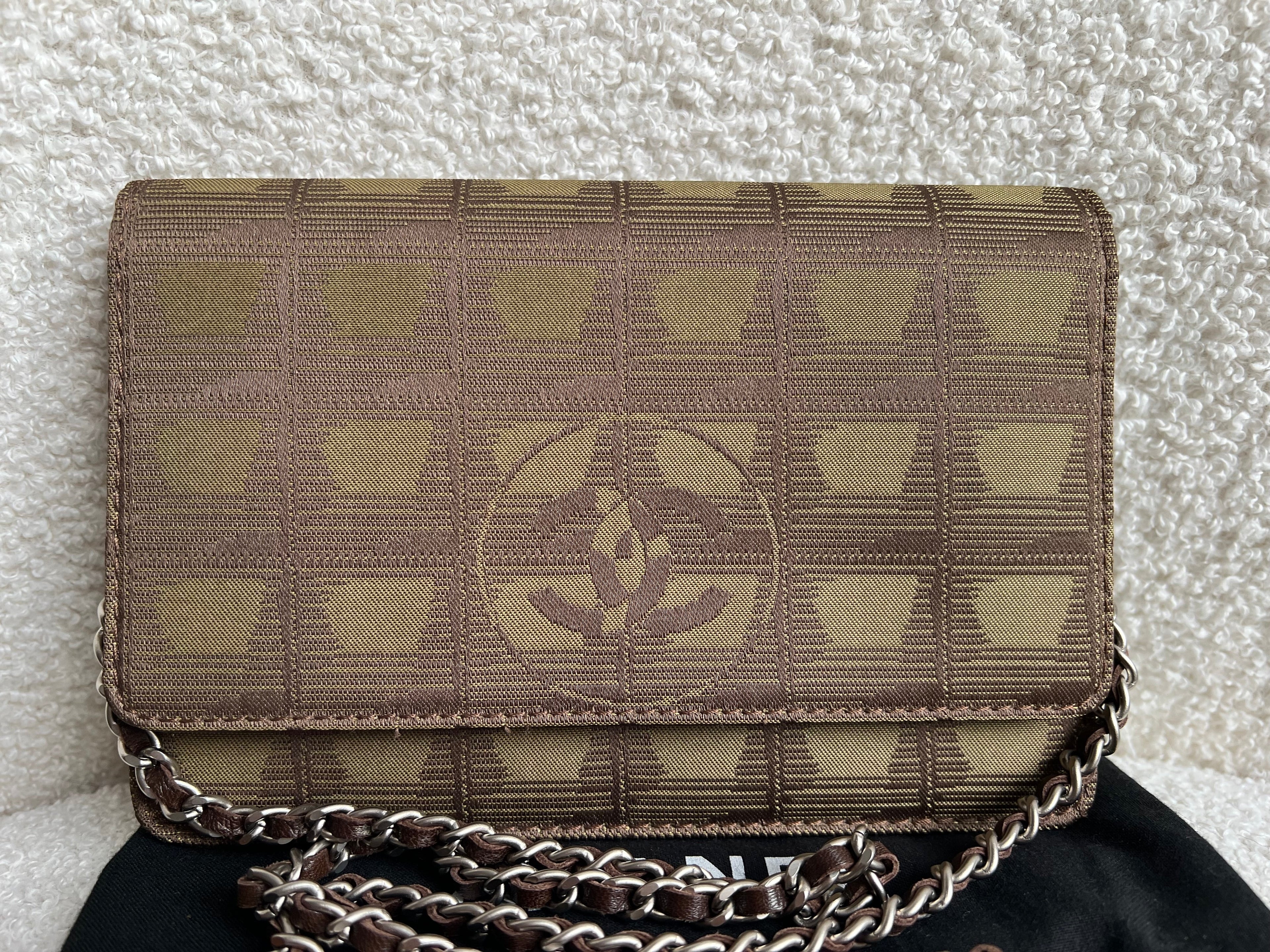 Chanel Vintage Travel Line Wallet on Chain in Khaki Nylon