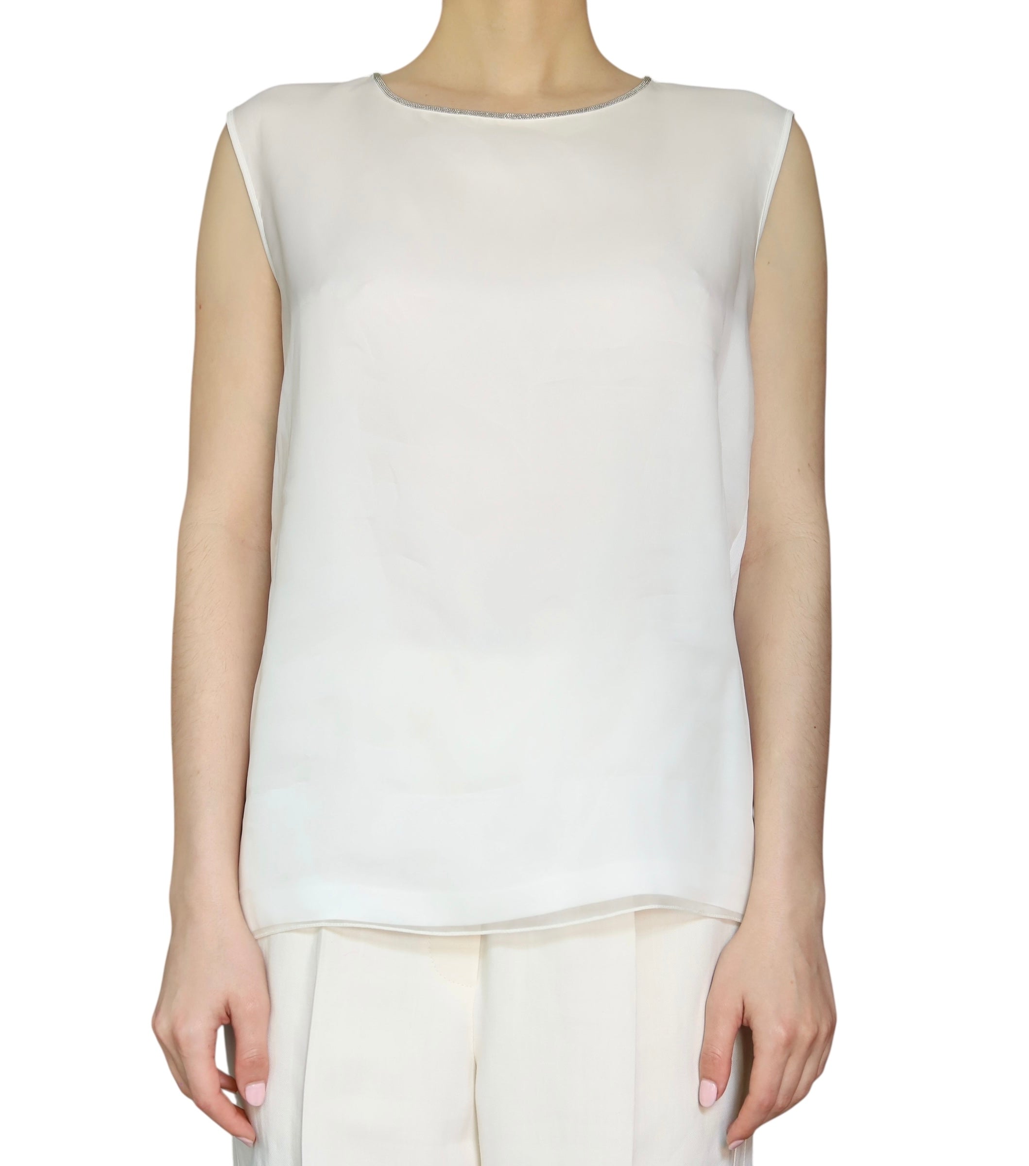 Fabiana Fillipi White Monili Silk Layered Tank - IT 42 / US 6 / S