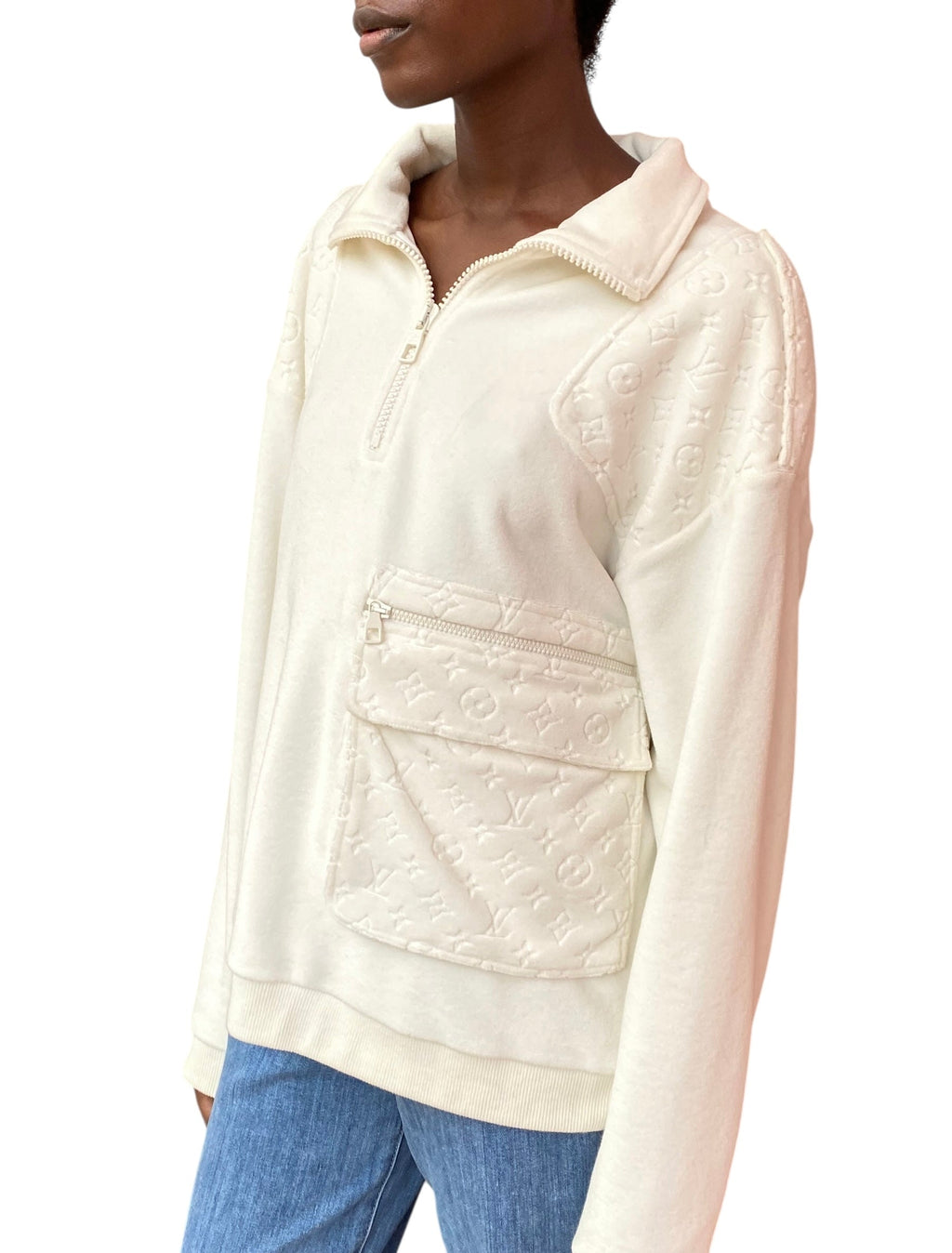 Louis Vuitton Ivory Logo Pocket Quarter Zip Sweater - S