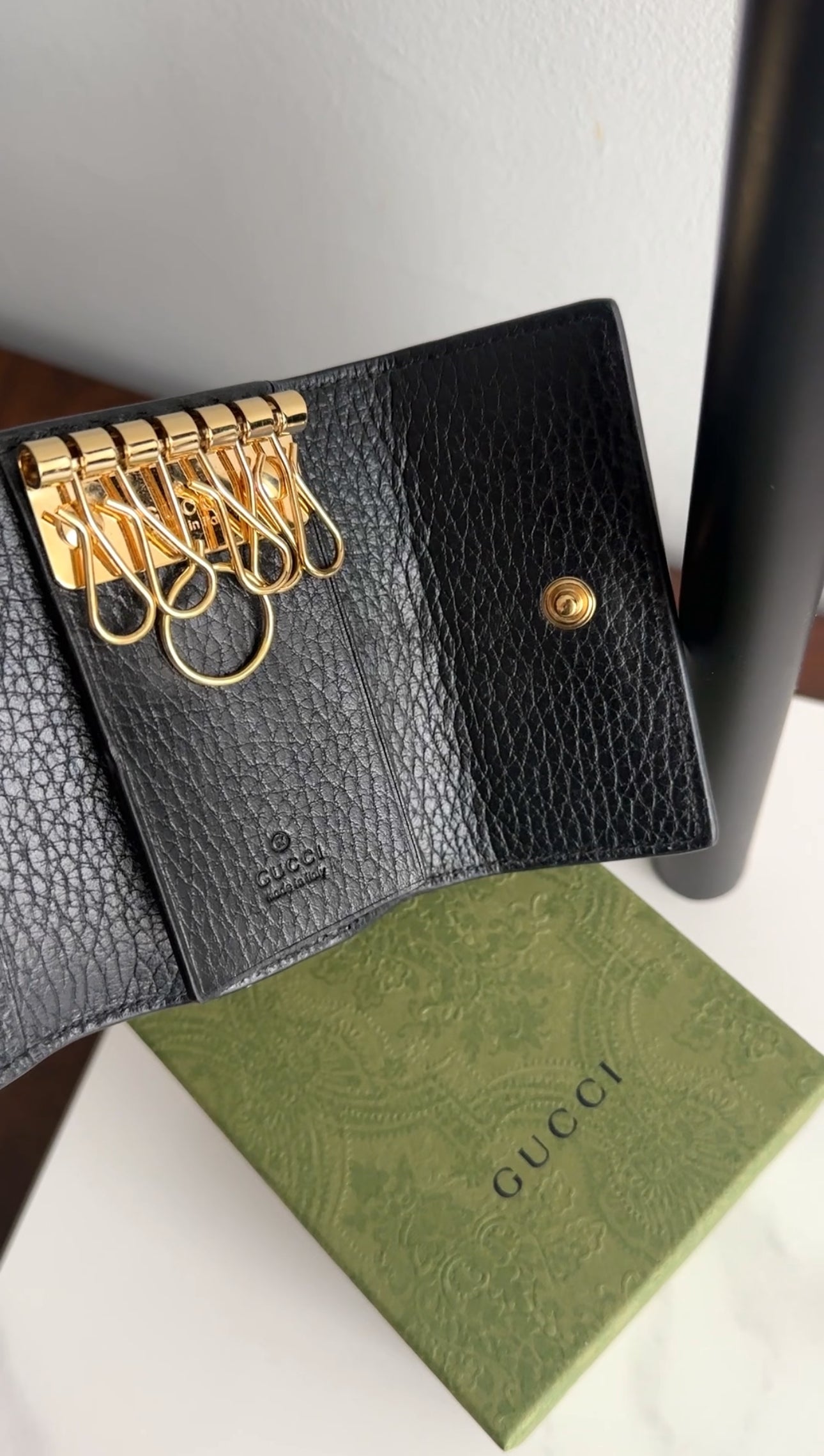 Gucci Black Leather and Monogram Canvas 6 Keyholder