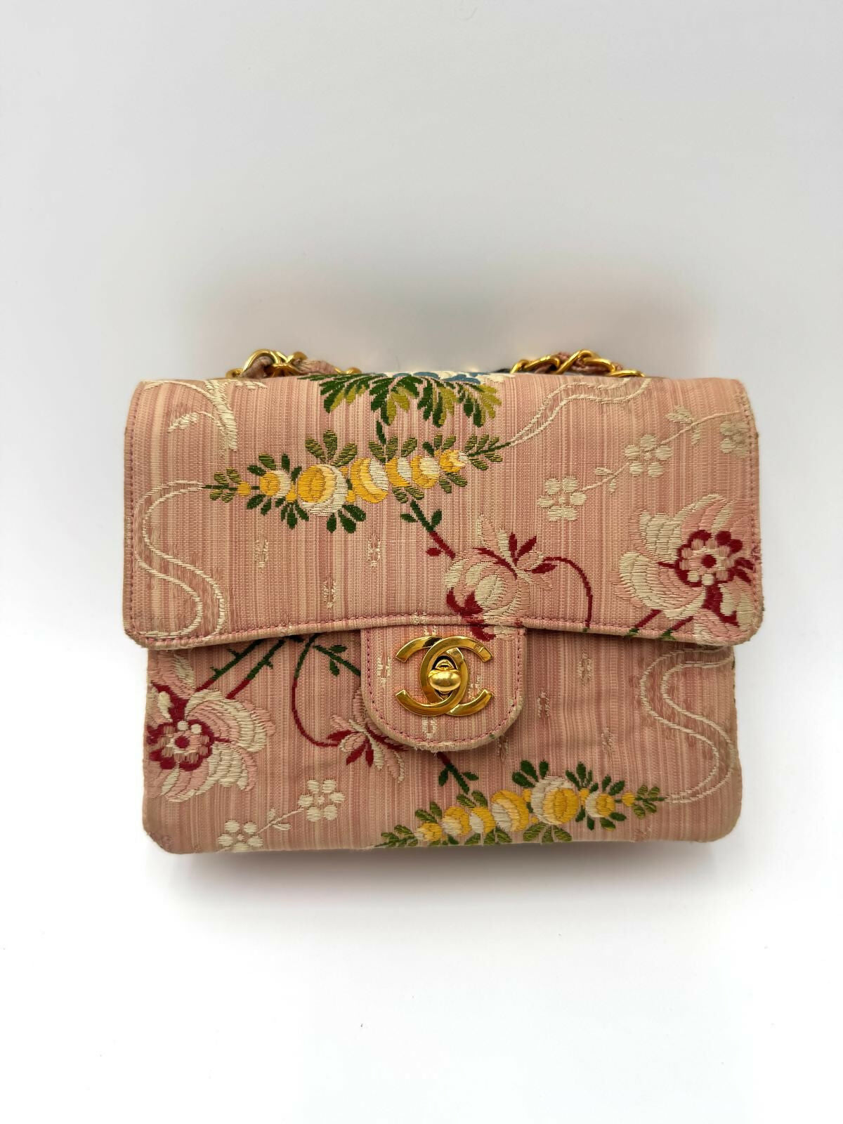 Chanel Vintage Pink Brocade Mini Square