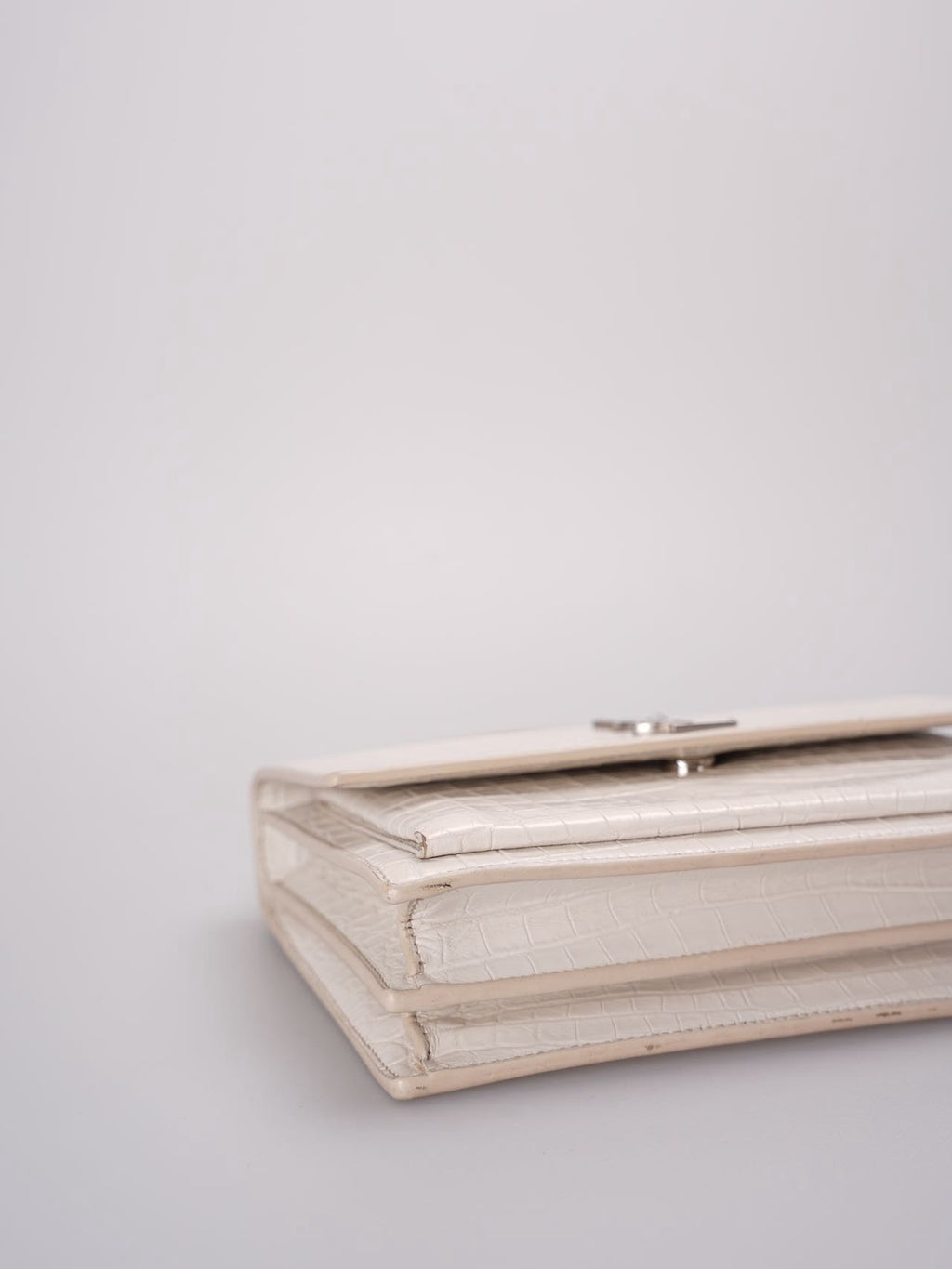 Saint Laurent YSL Sunset Medium Crocodile Embossed Leather Bag in Ivory
