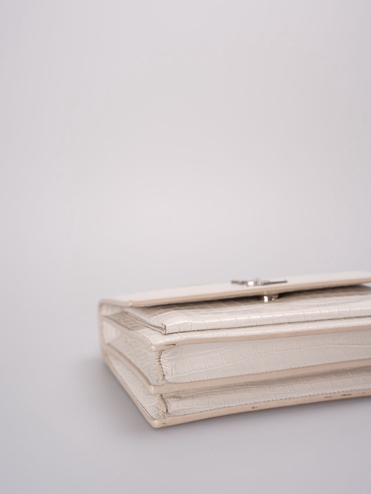 Saint Laurent YSL Sunset Medium Crocodile Embossed Leather Bag in Ivory