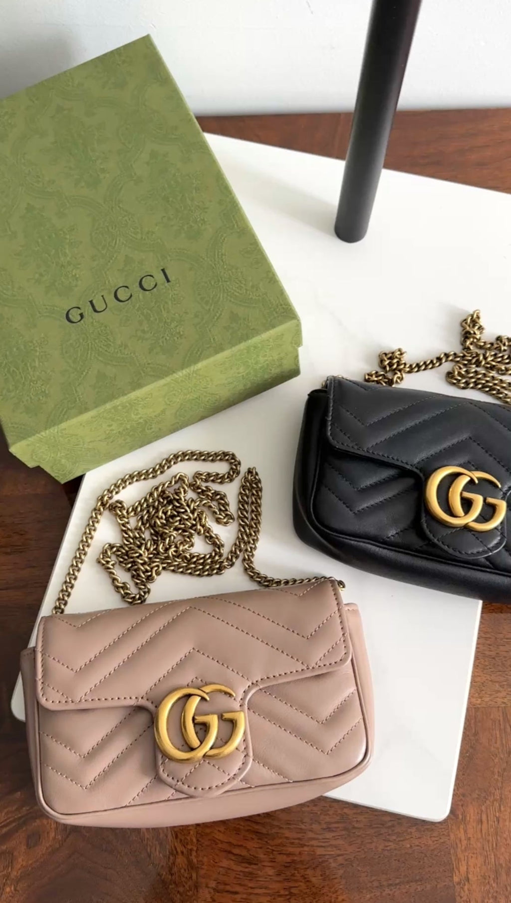 Gucci Marmont Super Mini Beige Leather Crossbody Chain Bag