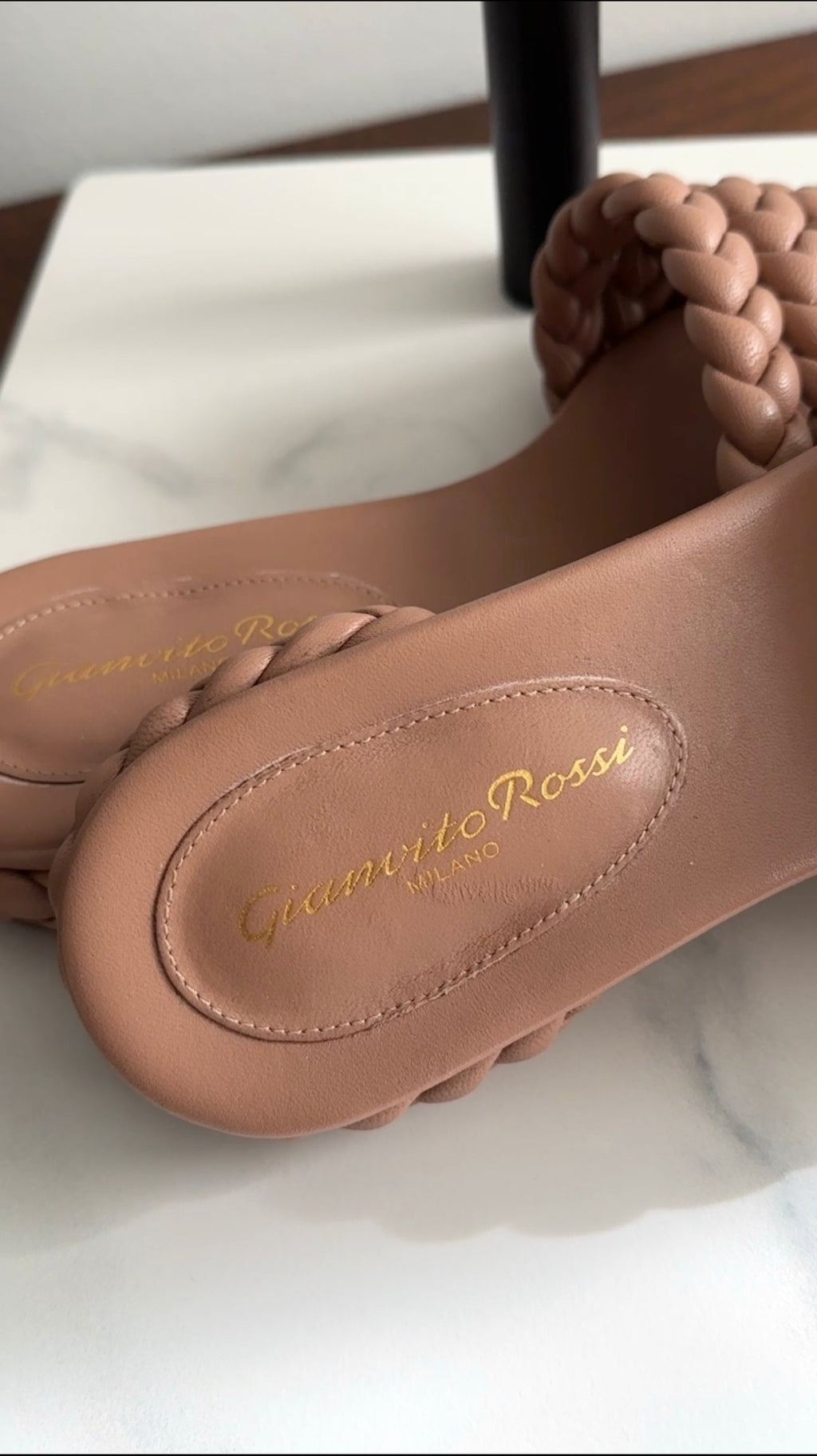 Gianvito Rossi Nude Braided Leather Flat Slide Sandals - 36 (fits EU37)