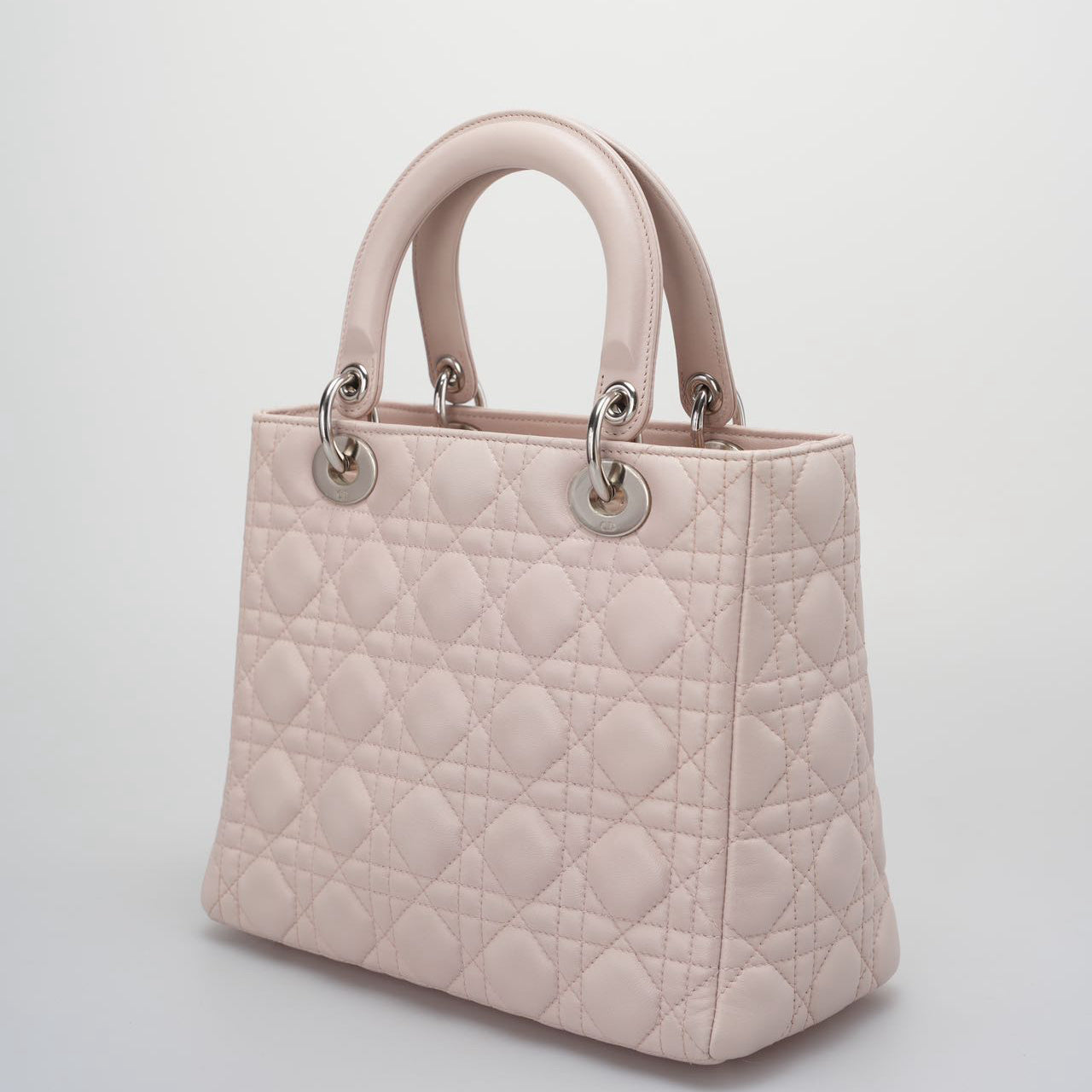 Christian Dior Cherry Blossom Pink Lady Dior Bag in Lambskin with Silver Hardware
