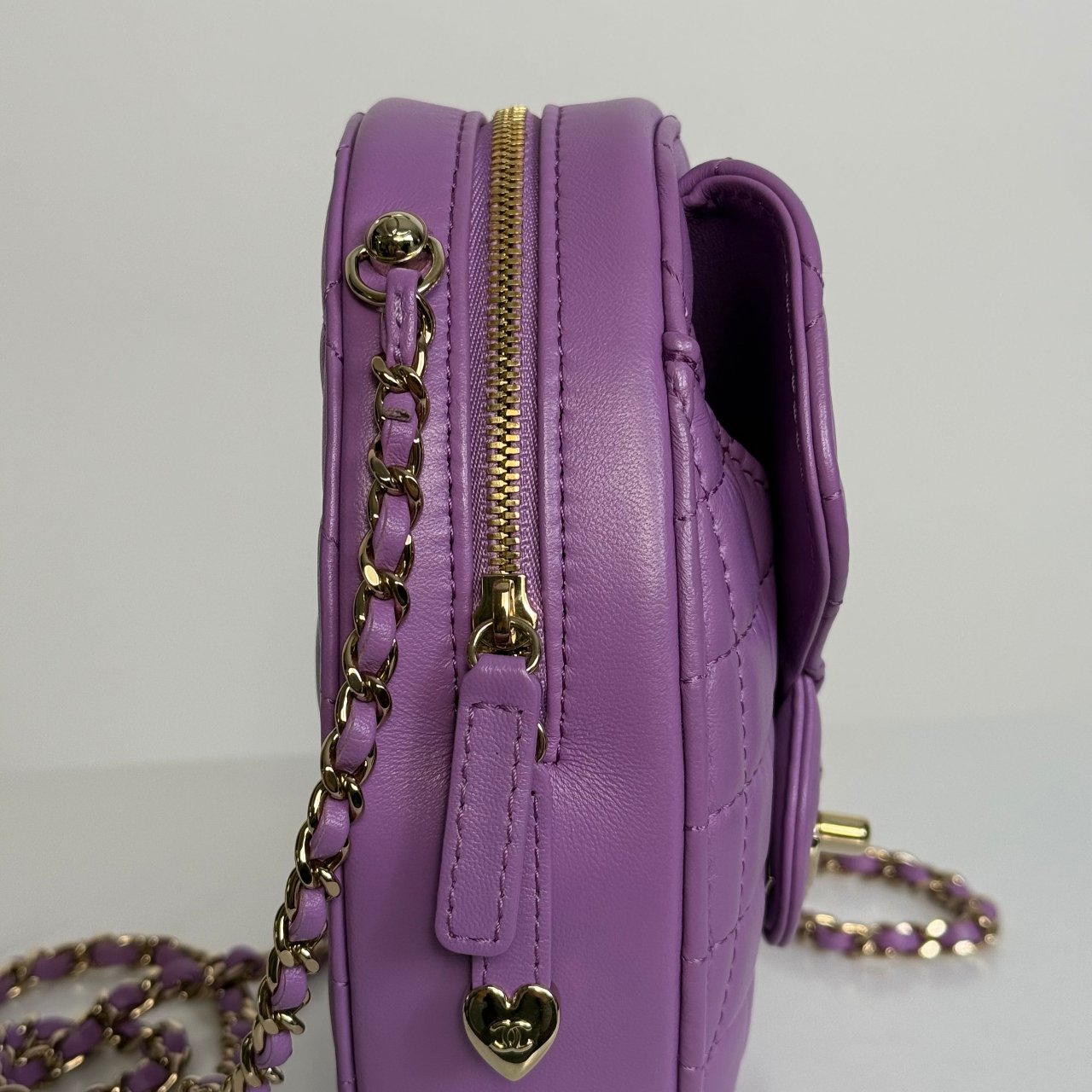 Chanel Large Heart Bag Purple Lambskin Gold Hardware 2022