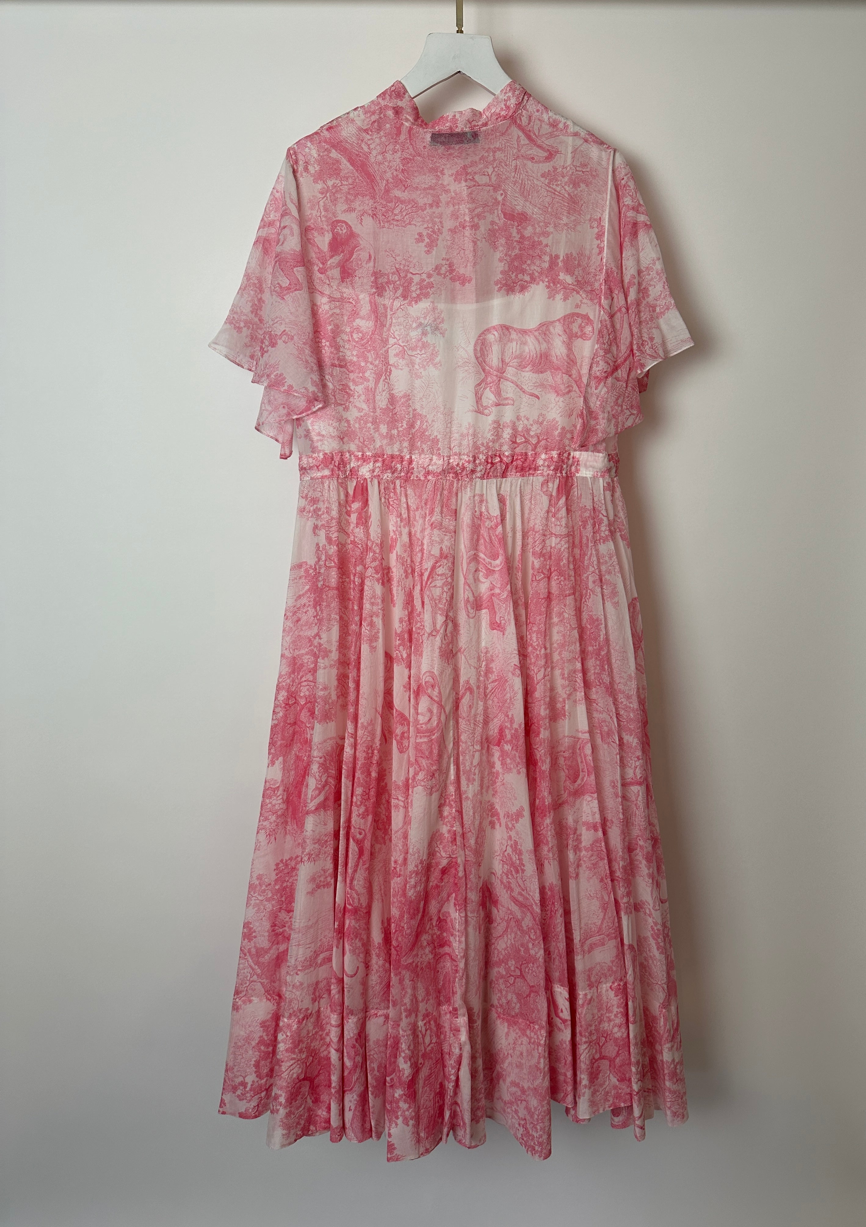 Christian Dior Light Pink, White Toile de Jouy Sauvage Cotton Printed Midi Dress Size FR 38 (UK 10)