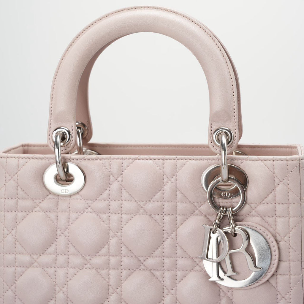 Christian Dior Cherry Blossom Pink Lady Dior Bag in Lambskin with Silver Hardware