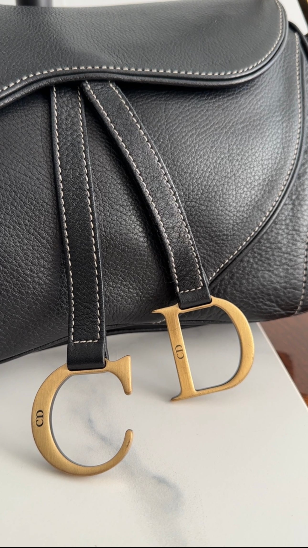 Christian Dior John Galliano Vintage 2002 Black Leather Double Saddle Bag