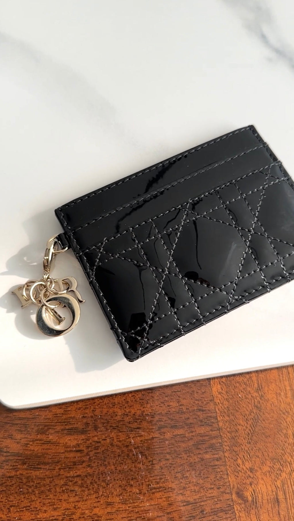 Christian Dior Black Patent Cannage  Holder