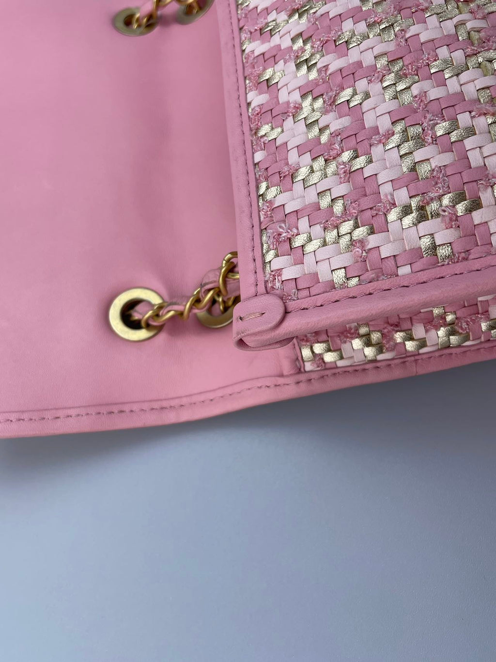 Chanel Classic Single Flap Bag Pink Woven 23C Gold Hardware