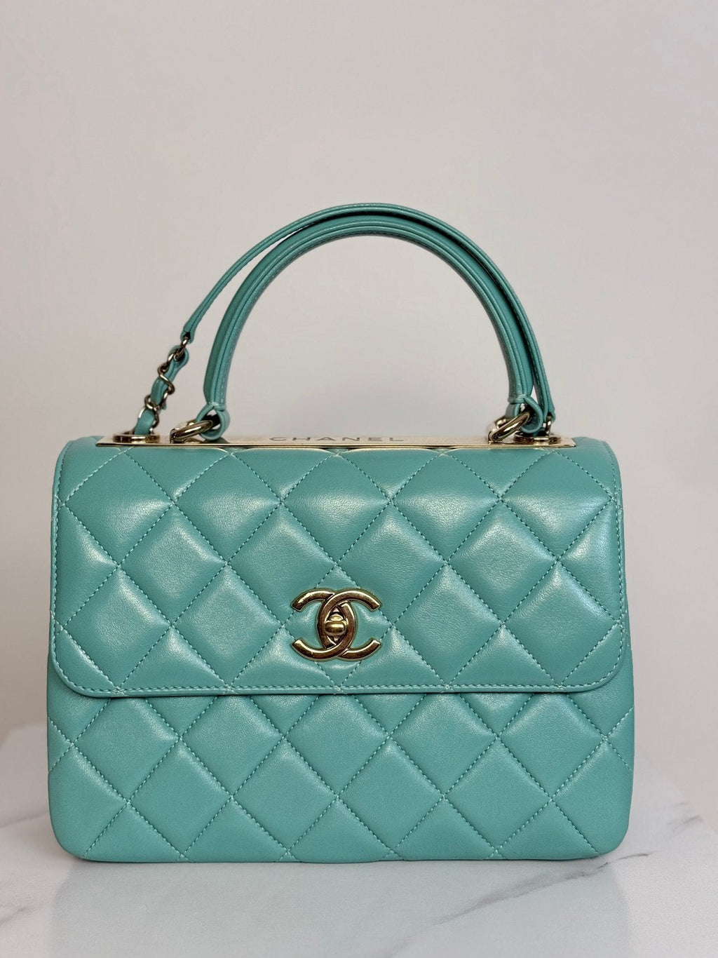 Chanel Small Trendy CC Bag in Light Green Lambskin Leather with Gold Hardware