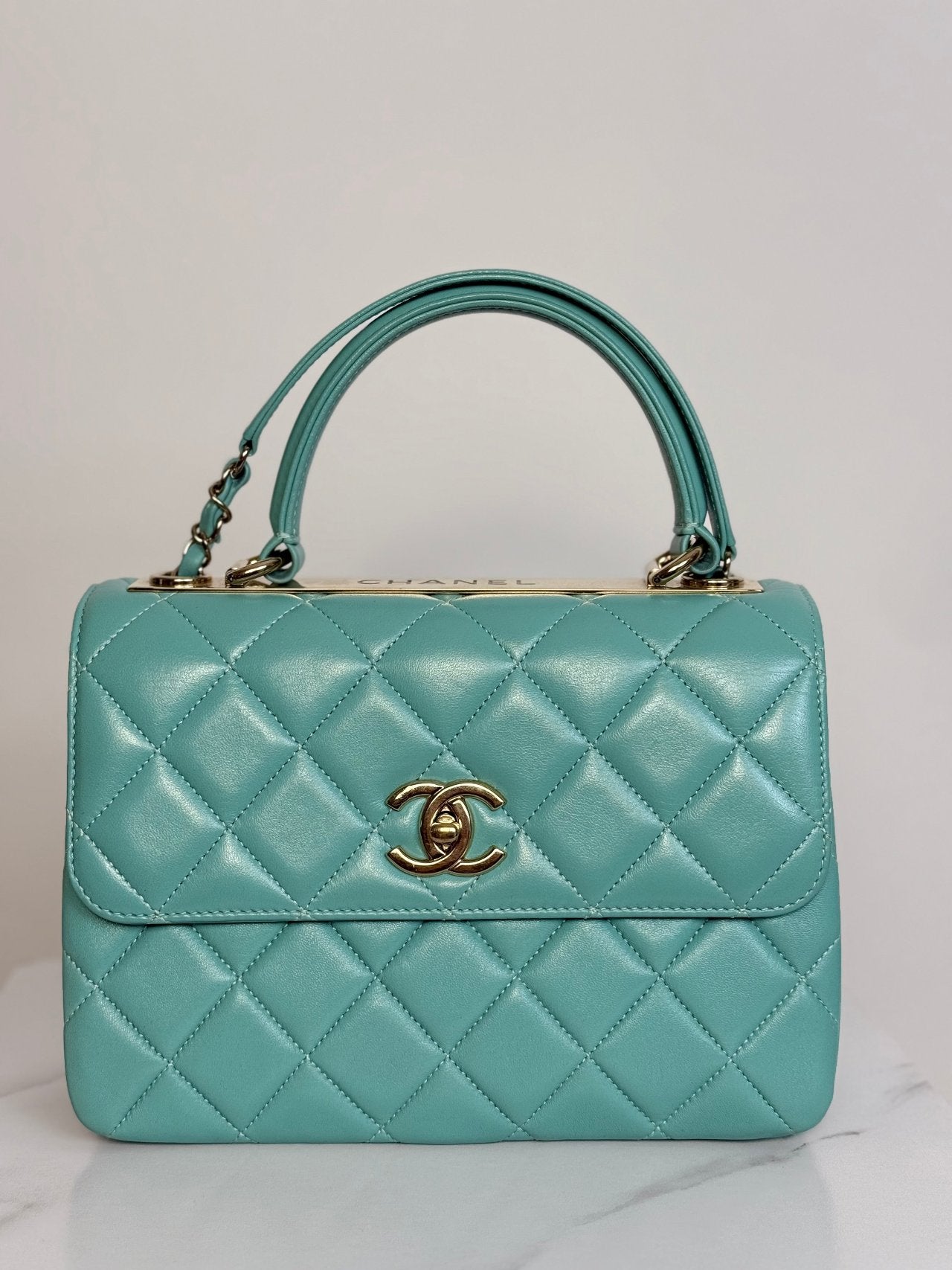 Chanel Small Trendy CC Bag in Light Green Lambskin Leather with Gold Hardware