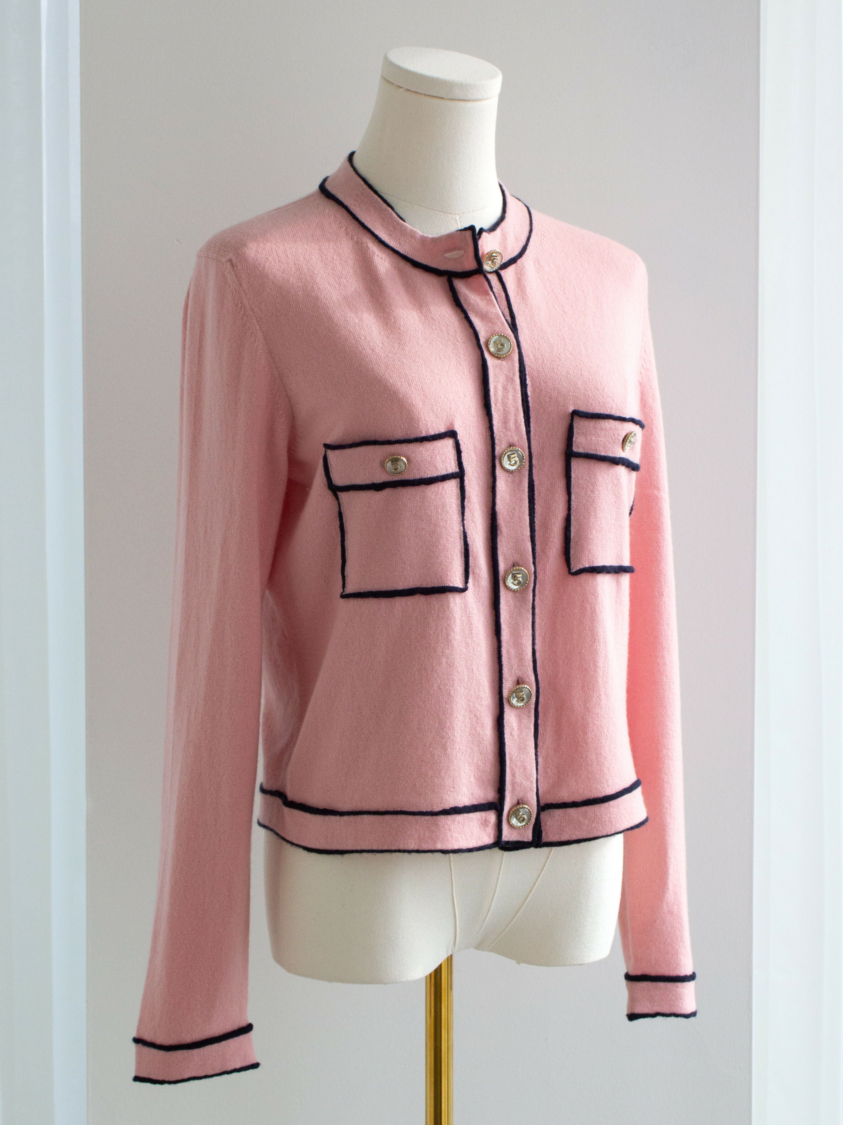 Chanel S/S 2021 Pink Cashmere Navy CC N5 21P 21S igan
