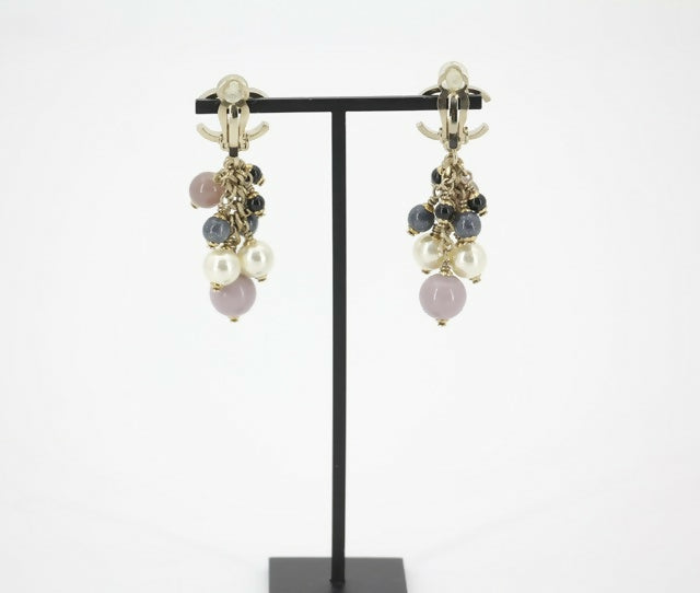 Chanel A11P Imitation Pearl Purple Blue Grape String CLIP-on Earrings