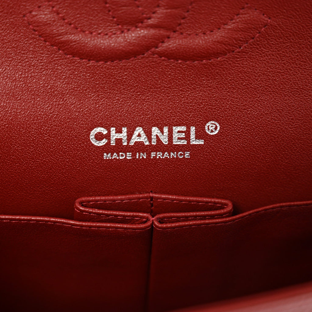 Caviar Quilted Medium Double Flap Dark Red