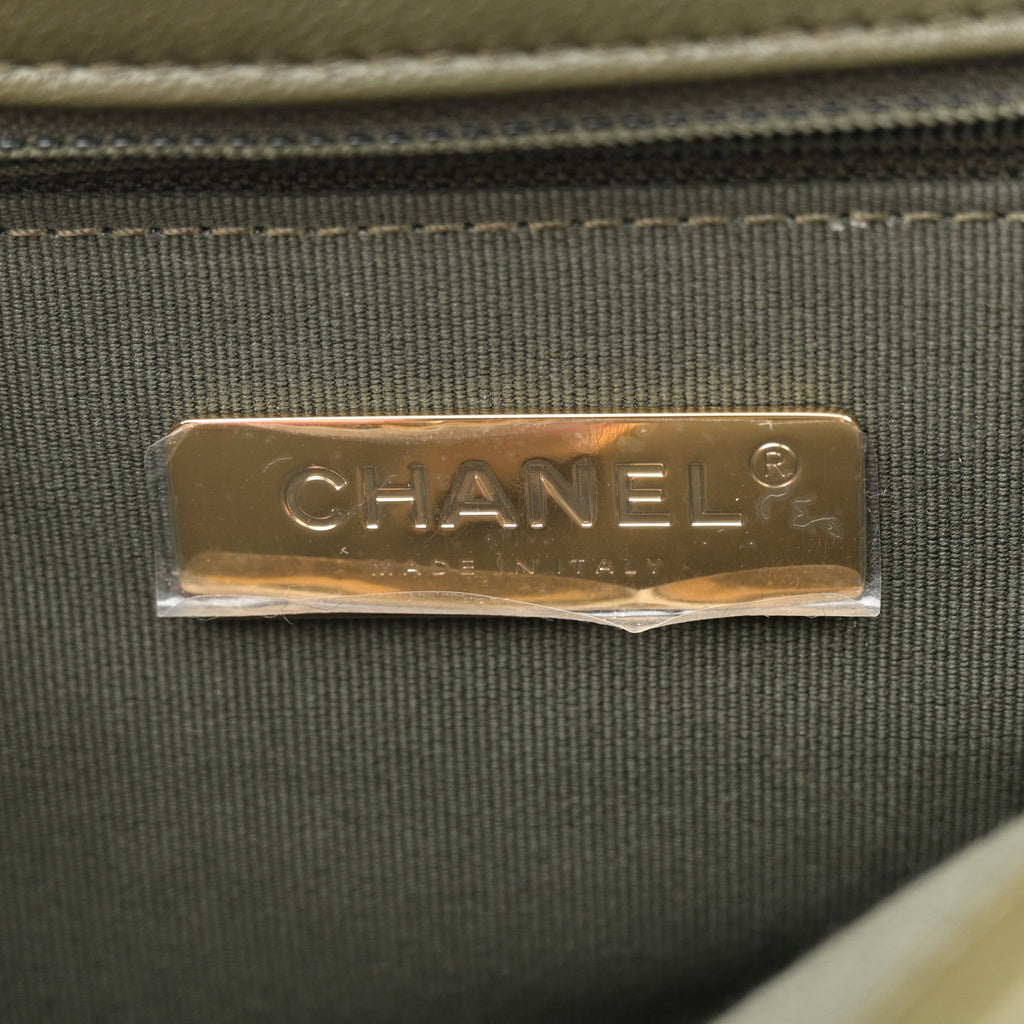 Lambskin Quilted Medium Chanel 19 Flap Khaki