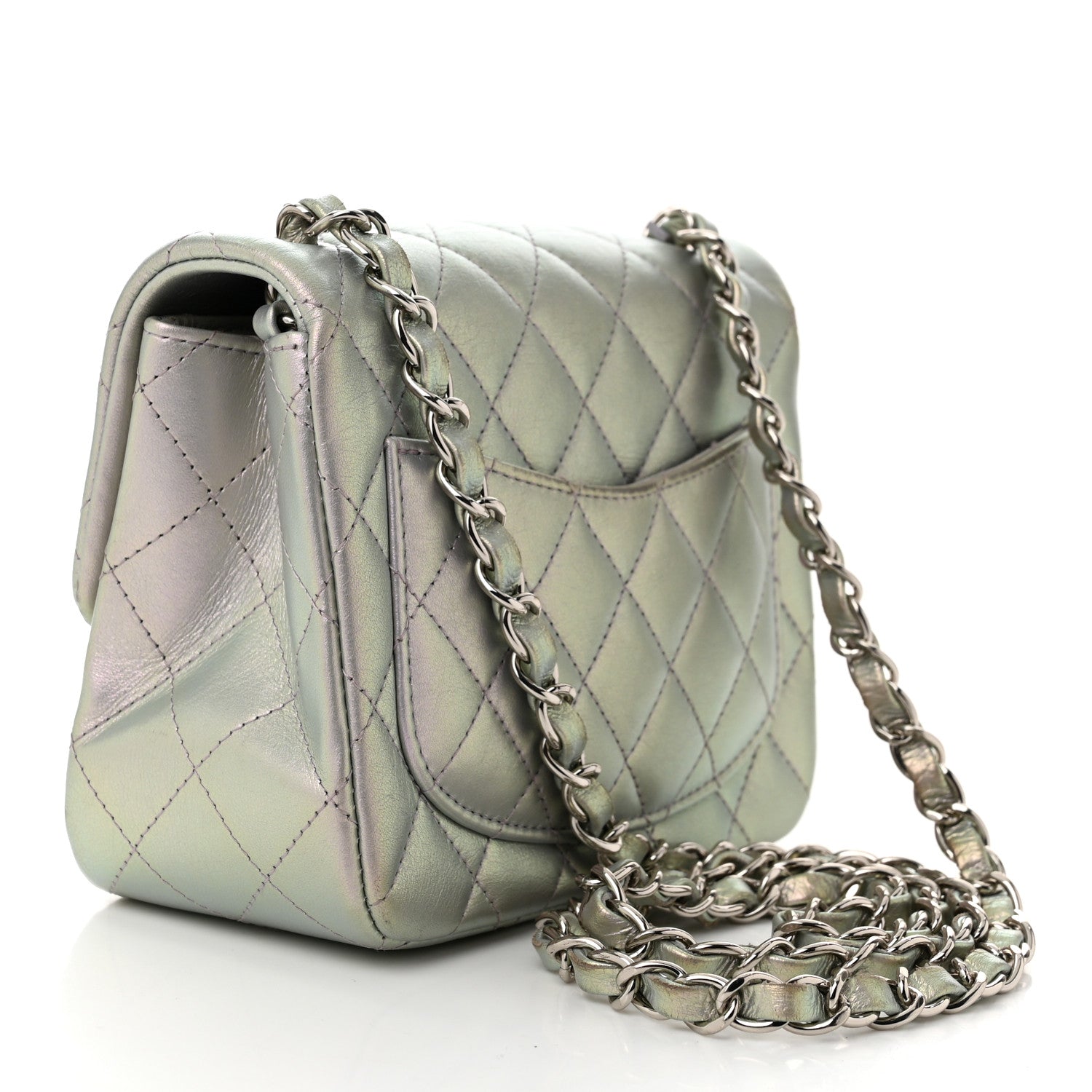 Iridescent Lambskin Quilted Mini Square Flap Light Purple