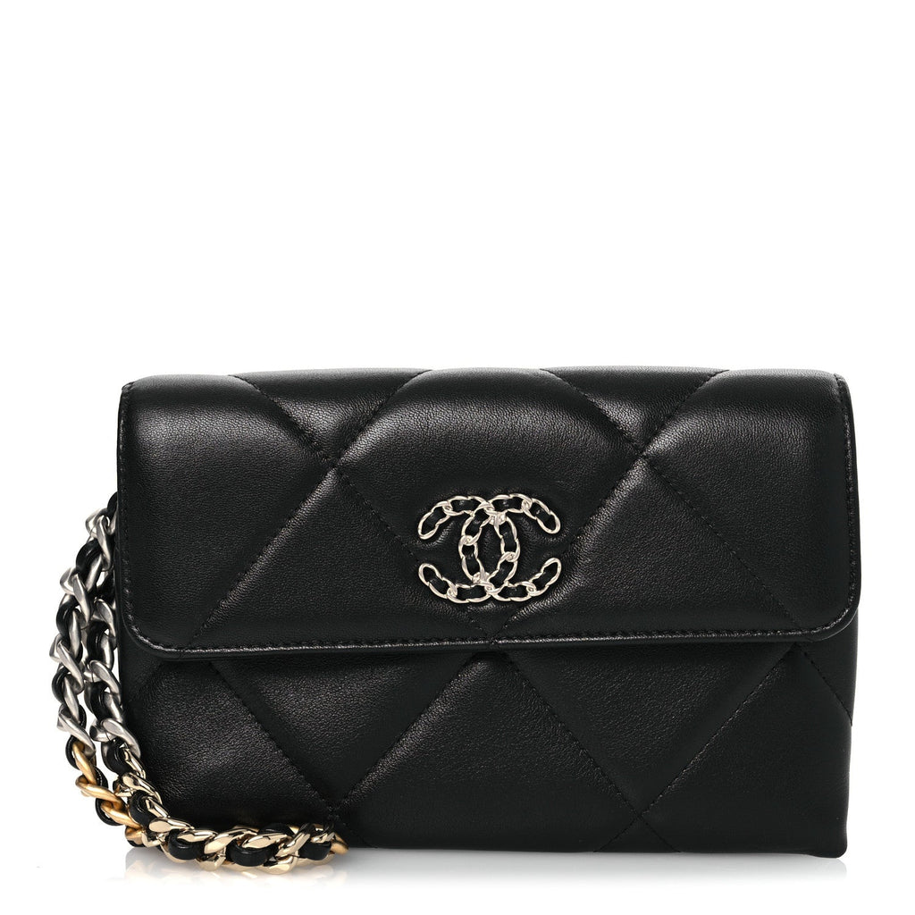 Lambskin Quilted Chanel 19 Flap Clutch Black