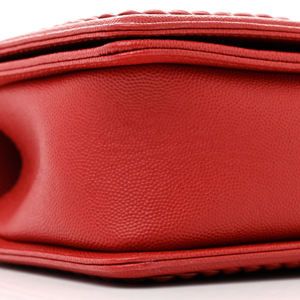 Caviar Chevron Quilted Braided Medium Boy Flap Red