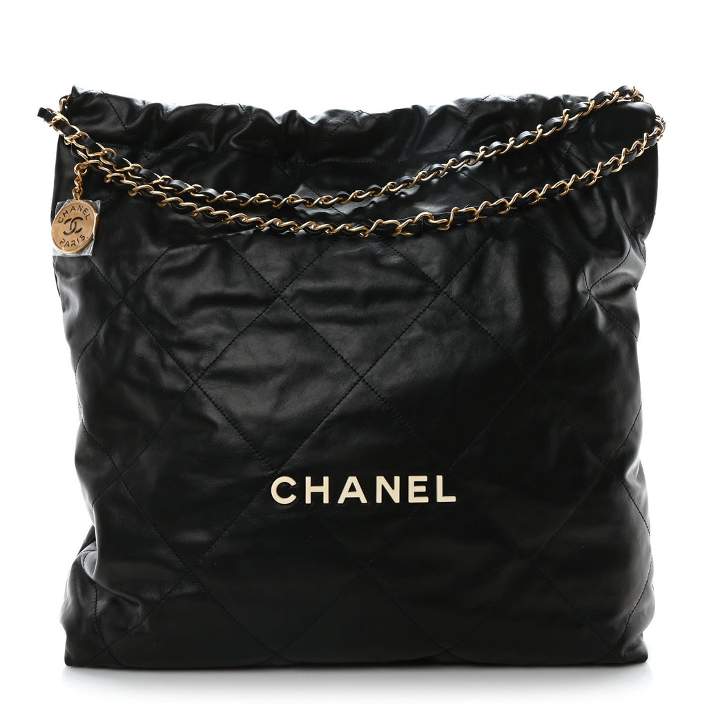 Calfskin Quilted Large Chanel 22 Black White