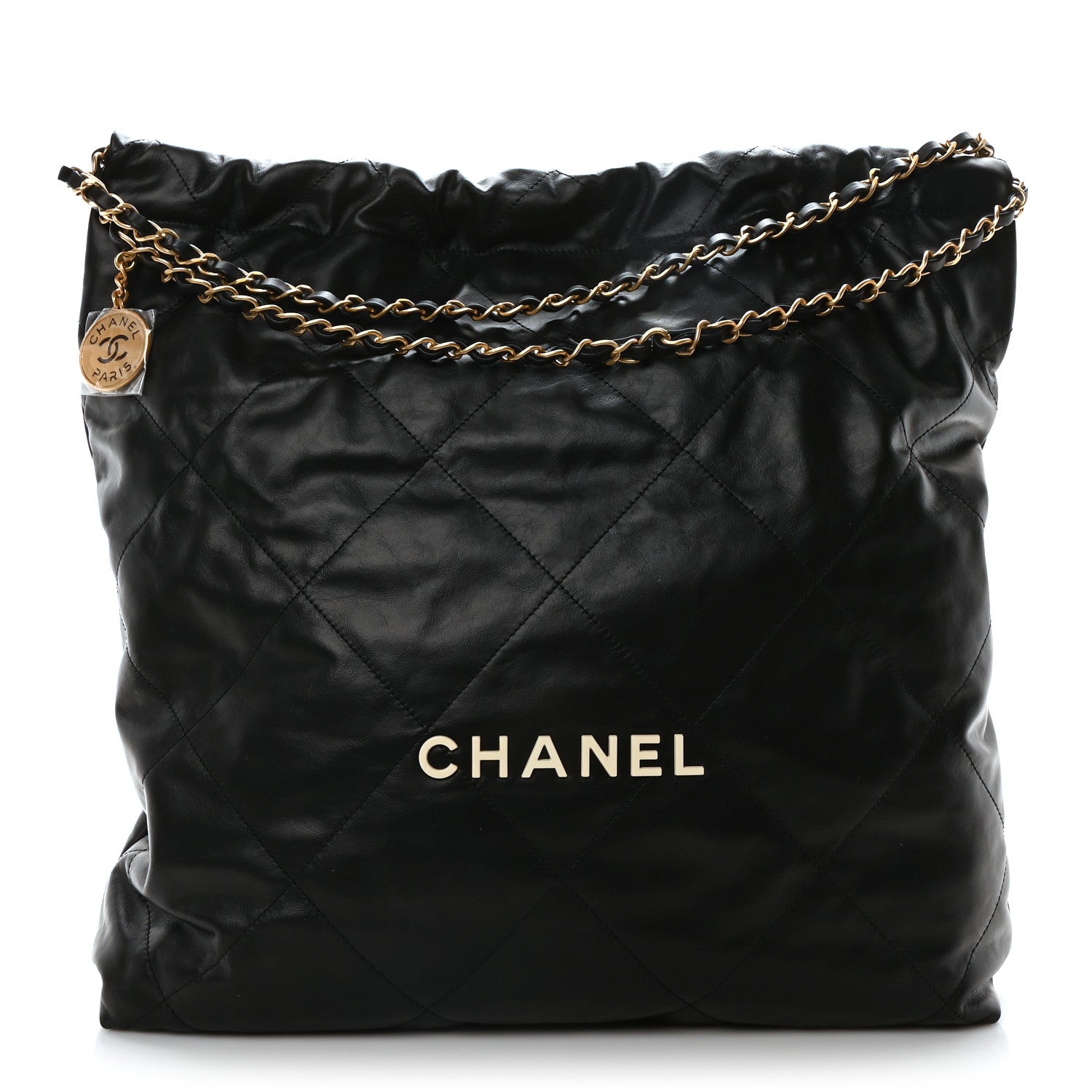 Calfskin Quilted Large Chanel 22 Black White