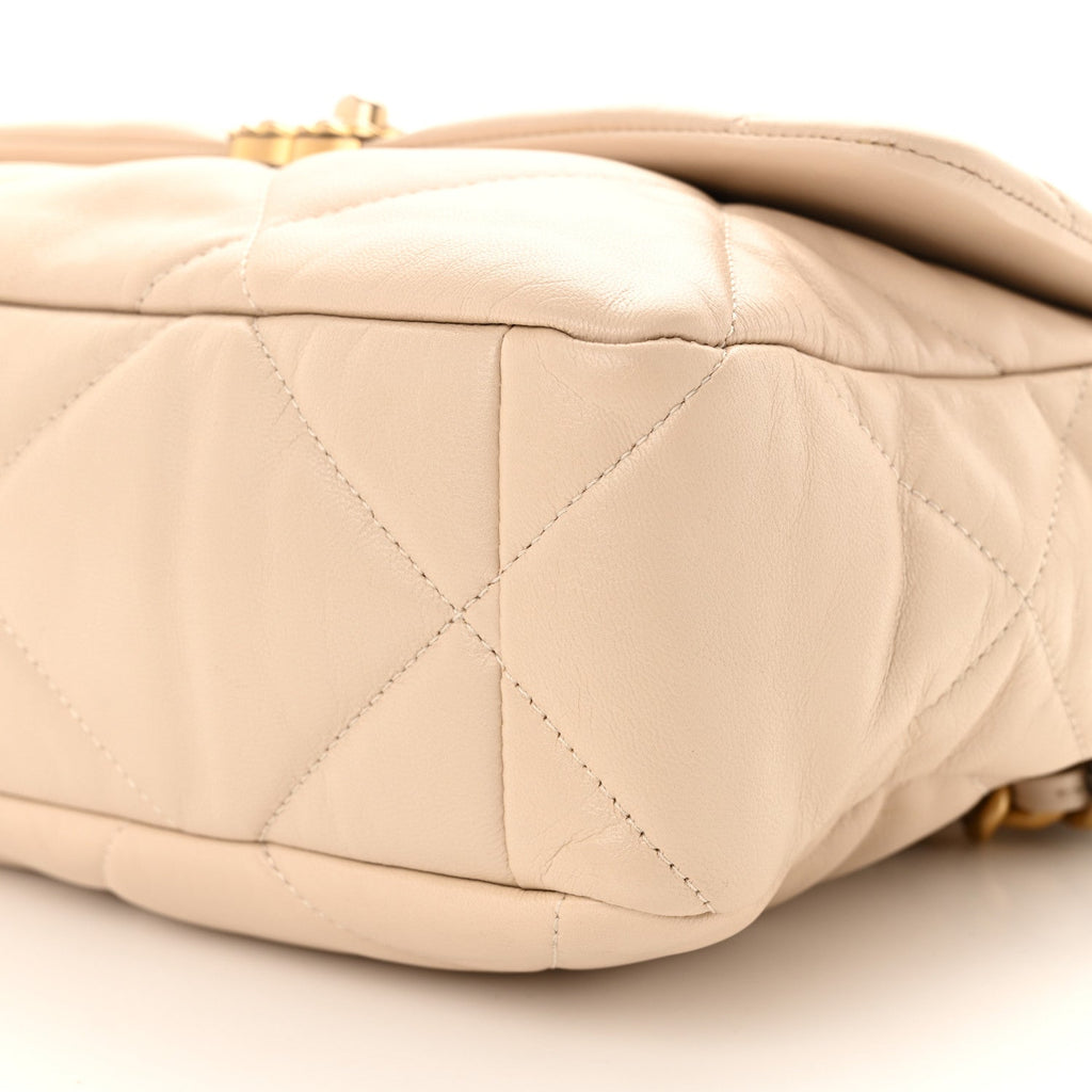 Goatskin Quilted Large Chanel 19 Flap Light Beige