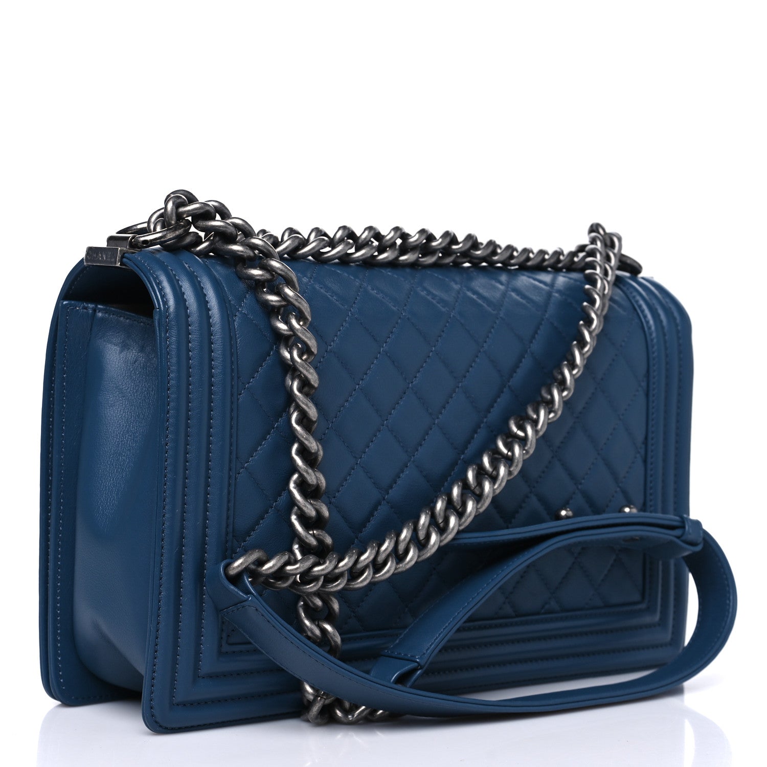 Calfskin Quilted New Medium Boy Flap Dark Blue