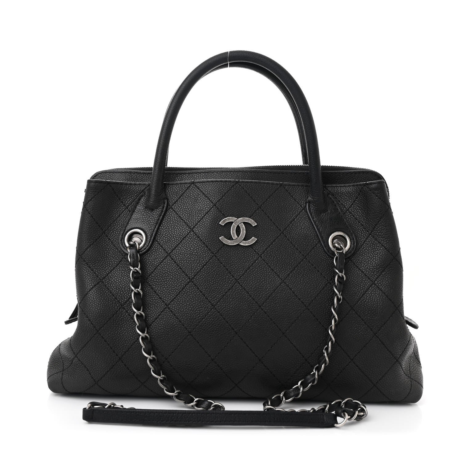 Grained Vegetal Calfskin Small Urban Shopping Tote Black