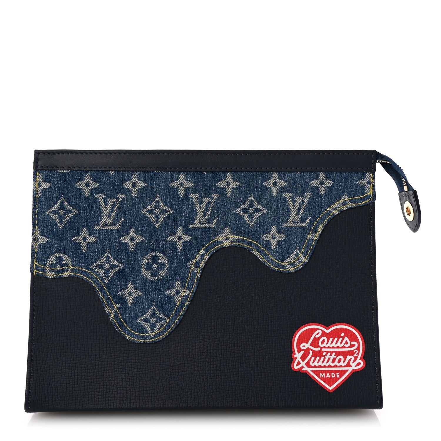 X NIGO Taurillon Monogram Denim Drip Pochette Voyage MM Blue