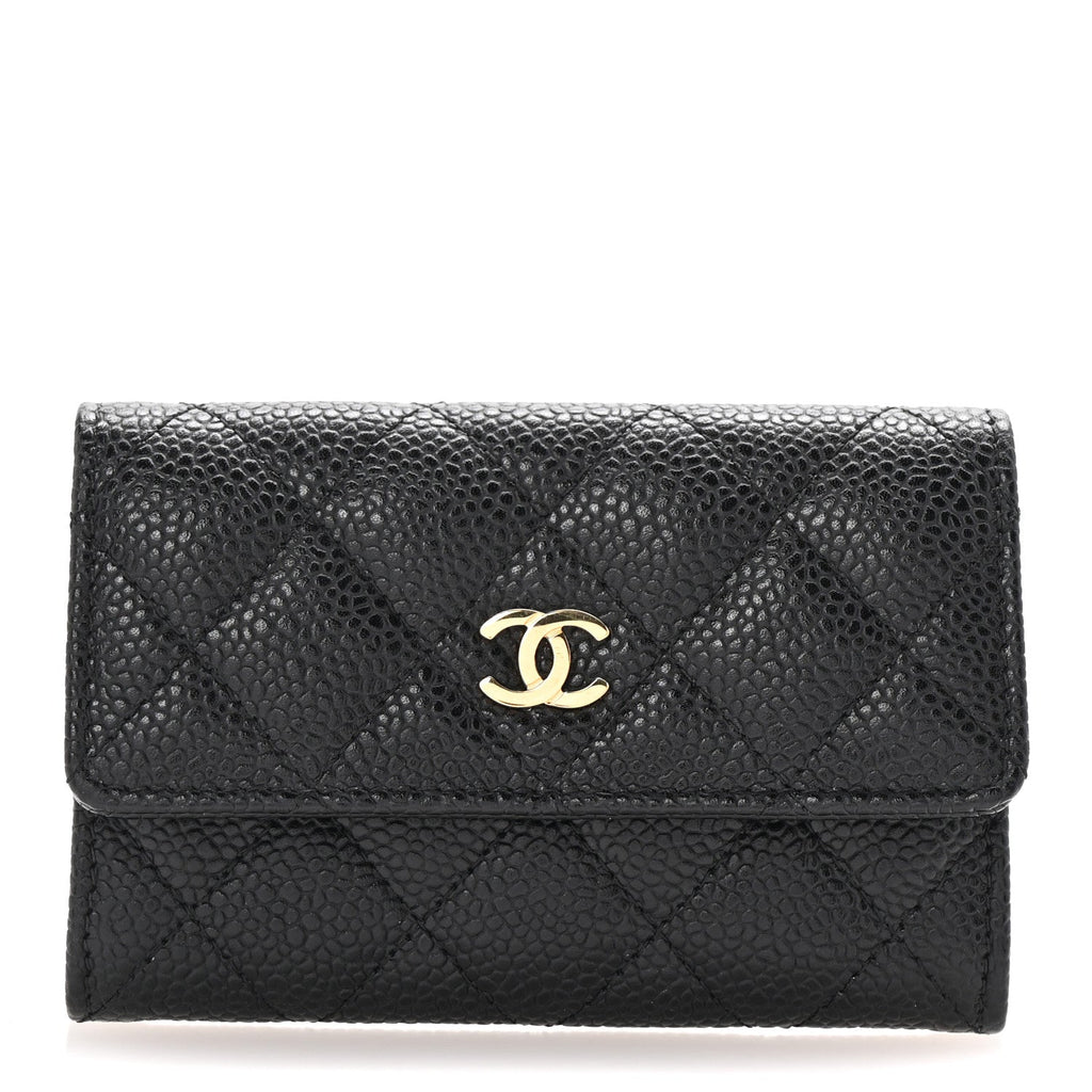 Caviar Quilted Flap  Holder Black
