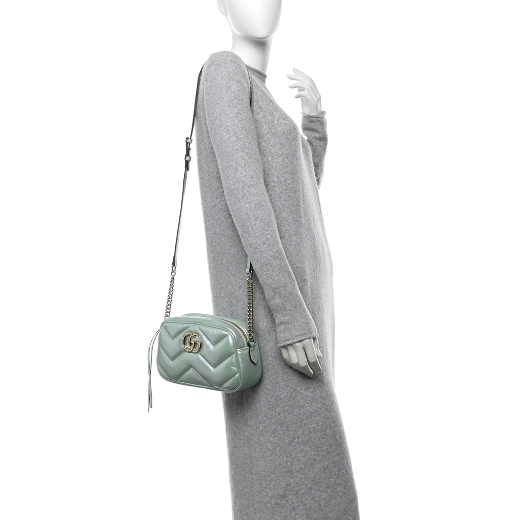 Iridescent Nappa Chevron Matelasse Small GG Marmont Chain Shoulder Bag Iridescent Salvy Green