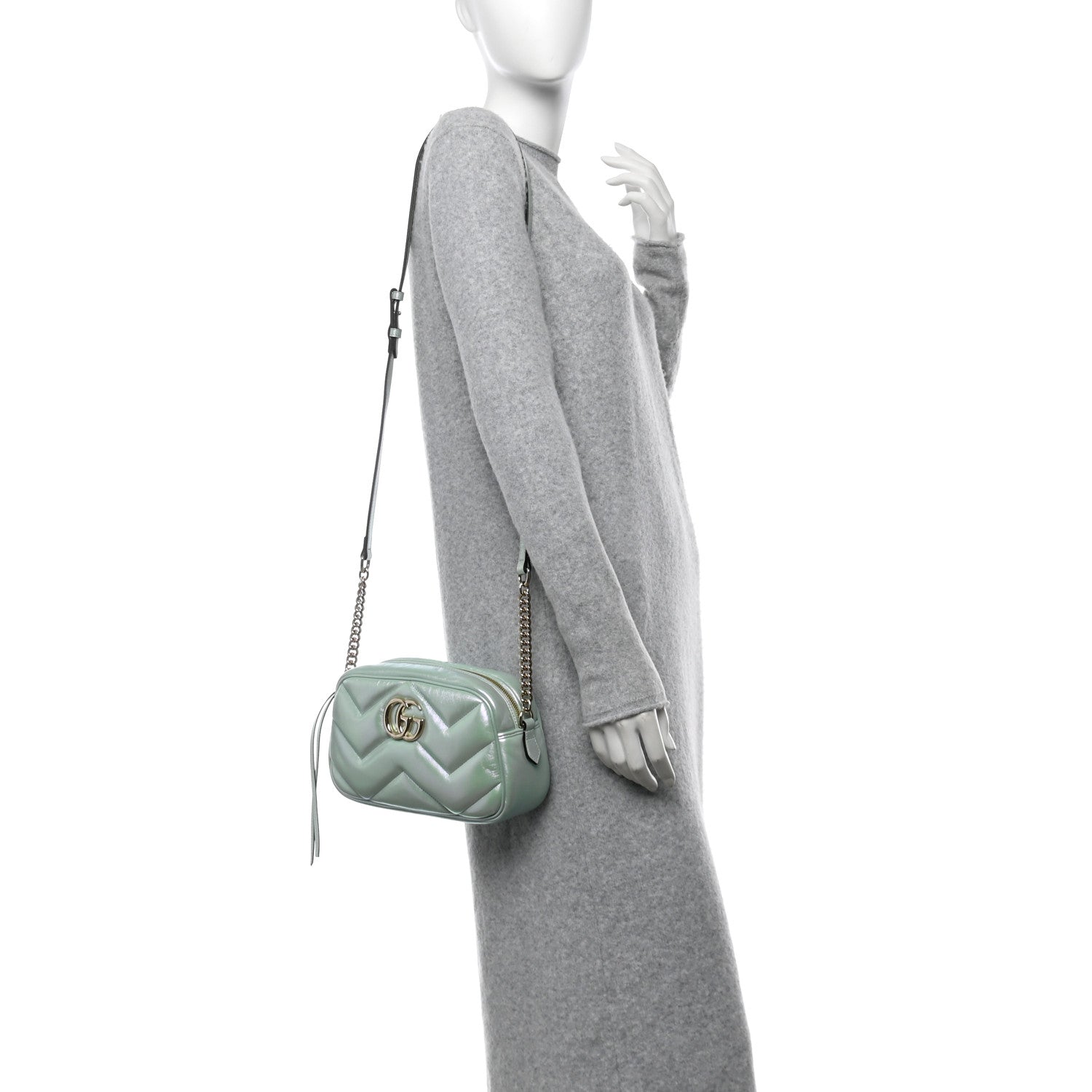 Iridescent Nappa Chevron Matelasse Small GG Marmont Chain Shoulder Bag Iridescent Salvy Green