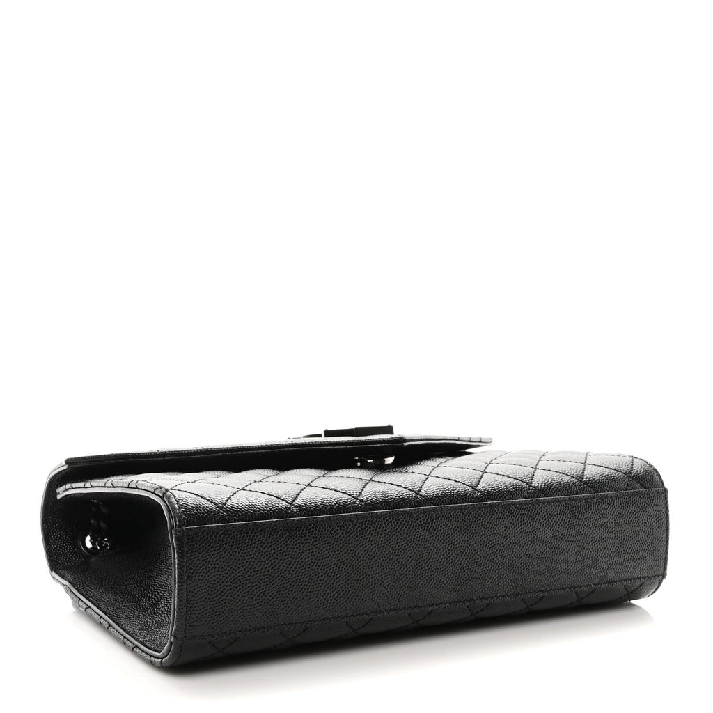 Grain De Poudre Textured Mixed Matelasse Triquilt Medium Monogram Monochrome Satchel Black