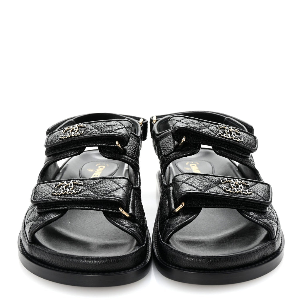Grained Calfskin Velcro Dad Sandals 36 Black