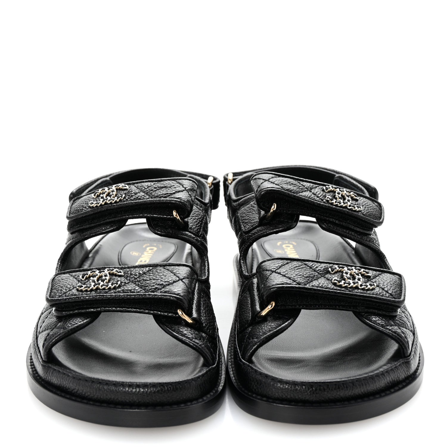 Grained Calfskin Velcro Dad Sandals 36 Black