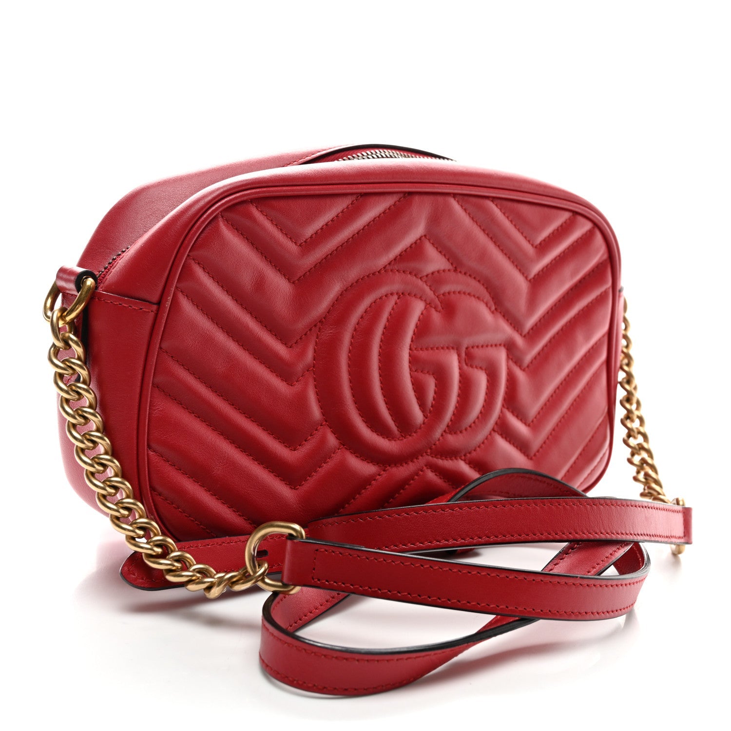 Calfskin Matelasse Small GG Marmont Chain Shoulder Bag Hibiscus Red