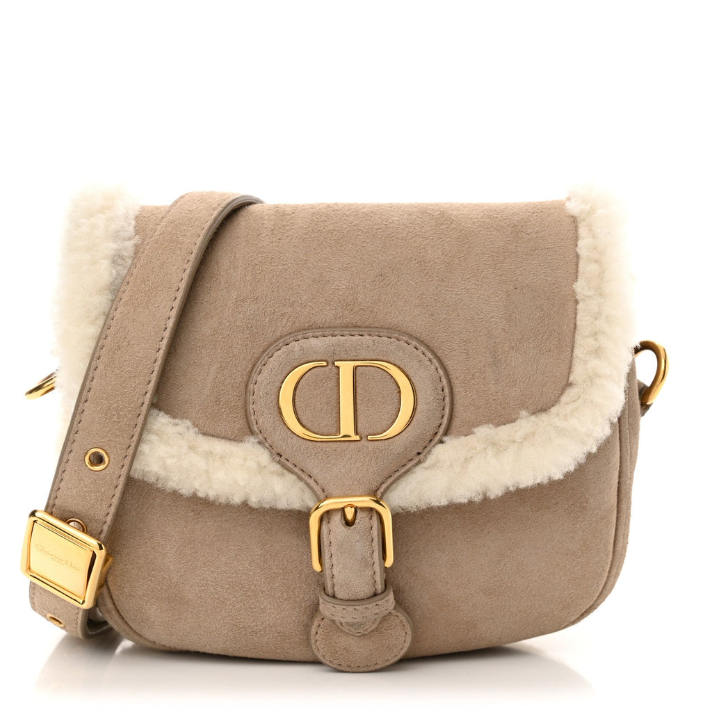 Suede Shearling Small Bobby Flap Beige