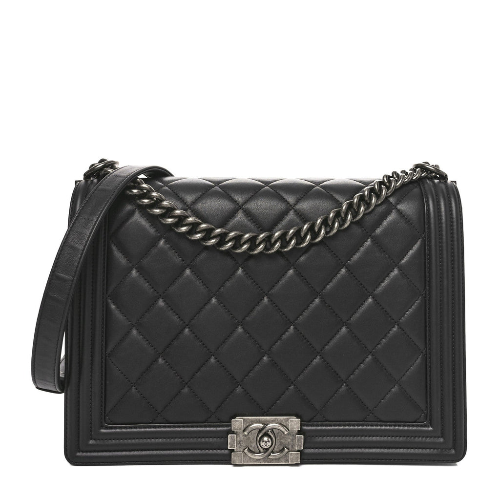 Lambskin Quilted Large Boy Flap Black
